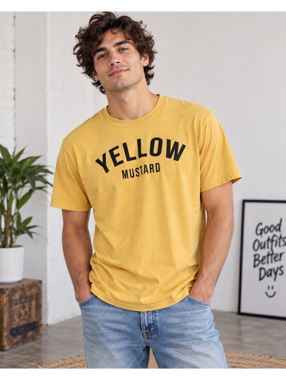 George Men’s Large Yellow Mustard Graphic Tee Y2K Foodcore Novelty Shirt